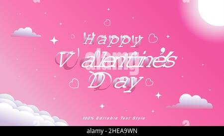 Niedliches valentinstagsbanner mit bearbeitbarem Textstil. Grußkarte mit süßem Anime-Konzept und pinkfarbenem Nachthimmel-Ambiente Stock Vektor