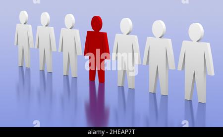 Darstellung von Geschäfts- und Individualkonzepten. Führung im Team. Rote und weiße Menschen. 3D Rendern Stockfoto