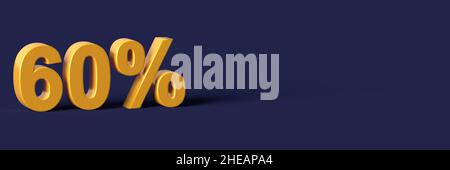 3D blaue Wörter 60 % Rabatt mit leerem Hintergrund. 3D Rendern Stockfoto