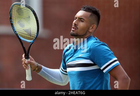 Aktenfoto vom 23-06-2018 von Nick Kyrgios aus Australien. Nick Kyrgios konnte die Australian Open verpassen, nachdem er eine Woche vor seinem Grand Slam in seiner Heimat positiv für Covid-19 getestet hatte. Ausgabedatum: Montag, 10. Januar 2022. Stockfoto