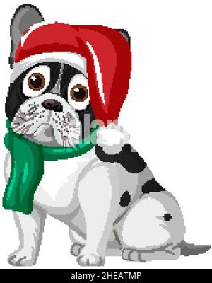 Französisch Bulldogge trägt weihnachtshut Cartoon Figur Illustration Stock Vektor