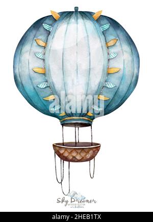 Aquarell Heißluftballon kindisch für Stoff, Textilien oder Tapeten. Stockfoto