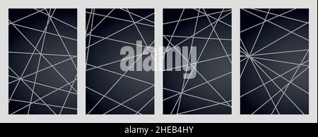 Set von modernen geometrischen Luxus-Web-Postkarten-Vorlagen für Unternehmen oder Präsentation mit silbernen Linien auf dunkelblauem Hintergrund - Vektor-Illustration Stock Vektor