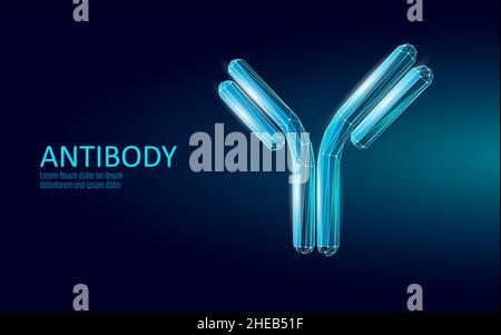 Ergebnis des Antikörperimmunglobulin-Coronavirus-Impfstoffs. 3D medizinisches Infektionsmodell. Vorlage für das COVID-Poster zur Immunisierung. Bluttest Green-Pass-Zertifikat Stock Vektor