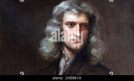 ISAAC NEWTON (1642-1726/7) englischer Wissenschaftler, gemalt von Godfrey Kneller im Jahre 1689 Stockfoto