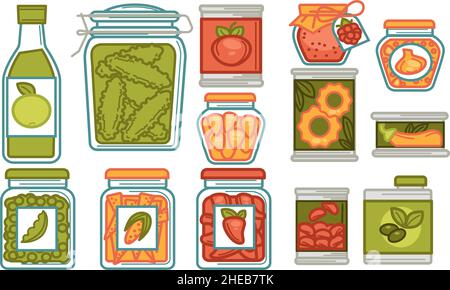 Mariniertes Gemüse, eingelegte Gurken und Pfeffer Stock Vektor