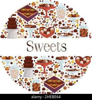 Süßigkeiten und Bonbons, Kekse und Kekse Schokolade Stock Vektor