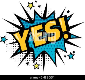 Text ja Sound Comics Pop Art Stil punktiert. Vector ja Comic-Label, Ausdruck Humor Illustration Stock Vektor