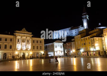 Piran (Pirano) ist eine Stadt im Südwesten Sloweniens am Golf von Piran an der Adria. Es ist eine der drei größten Städte des slowenischen Istriens. Th Stockfoto