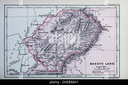Basuto Land aus dem 1897 gedruckten Buch HISTORISCHE GEOGRAPHIE DER BRITISCHEN KOLONIEN Stockfoto