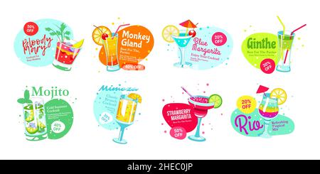 Cocktail Sticker Set, Vektor Icon Kollektion Stock Vektor