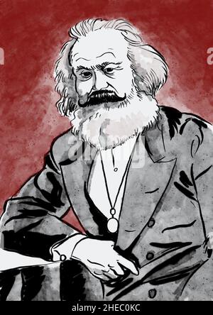 karl marx Handgezeichnetes Porträt Stockfoto