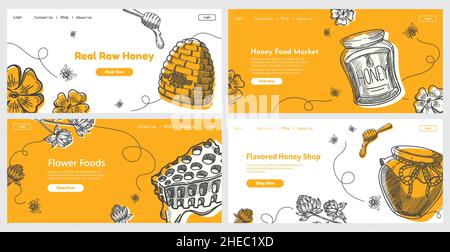 Honigfutter, Webbanner-Set, Vektorgrafik Stock Vektor