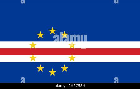 National Flag Republic of Cabo Verde, Kap Verde, fünf ungleiche horizontale Bänder von blau, weiß, rot, weiß und blau mit dem Kreis von zehn gelben fünf Stock Vektor