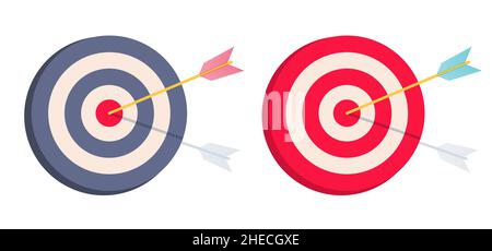 Vektor-Symbole des Ziels mit Pfeil setzen. Vektordarstellung des Target-Grusel-Geschäfts. Stock Vektor