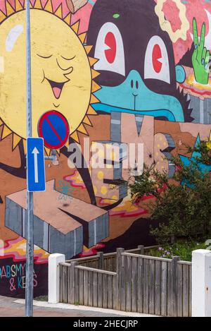 Island, Hauptstadtregion, Reykjavik, Bjargarstigur, Street Art, Wandbild Stockfoto