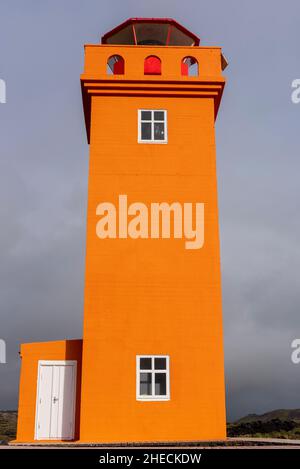 Island, Region Vesturland, Snaefellsnes Peninsula, Skalasnagi Lighthouse, Svortuloft Lighthouse, Entworfen von Benedikt Jonasson und eröffnet 1931 Stockfoto