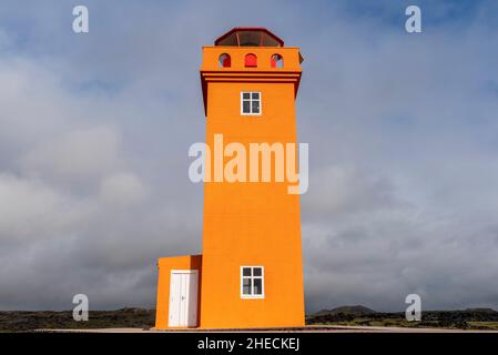 Island, Region Vesturland, Snaefellsnes Peninsula, Skalasnagi Lighthouse, Svortuloft Lighthouse, Entworfen von Benedikt Jonasson und eröffnet 1931 Stockfoto