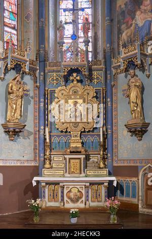 Frankreich, Pyrenees Atlantiques, Bearn, Monein, Saint Girons Kirche, Die größte gotische Kirche in Bearn, der Altar der Jungfrau Maria Stockfoto