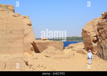 Ägypten, Oberägypten, Niltal, Gebel Silsileh (Jebel Silsilah), alter Sandsteinbruch am Westufer des Nils, der für alle alten Tempel von Oberägypten diente (außer Philae) Stockfoto