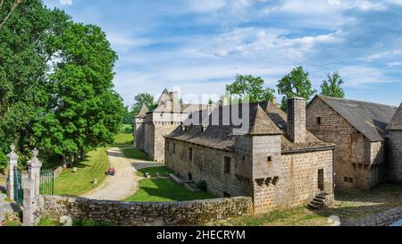 Frankreich, Lozere, regionaler Naturpark Aubrac, Prinsuejols-Malbouzon, Schloss La Baume aus dem 17th. Jahrhundert mit dem Spitznamen Versailles von Gevaudan Stockfoto