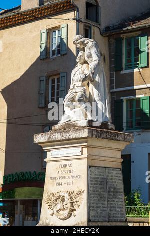 Frankreich, Lozere, Florac-Trois-Rivieres, kleine Stadt am Stevenson Trail oder GR 70, Gedenkstätte, Souvenir-Platz Stockfoto