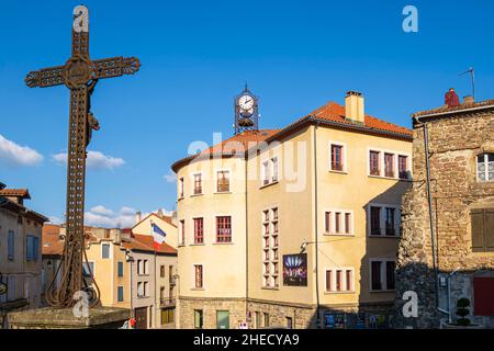 Frankreich, Lozere, Langogne, Etappe auf dem Stevenson Trail oder GR 70, dem Rathaus Stockfoto