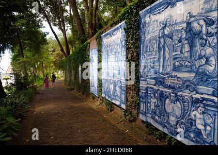 Portugal, Madeira Island, Funchal, der tropische Garten des Monte Palace, Sammlung von Azulejos (15th-20th Jahrhunderte) Stockfoto