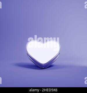 Leuchtende Herzform auf violettem Hintergrund. Minimalismus-Konzept. 3D Rendern Stockfoto