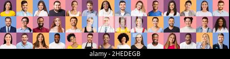 Porträts von Menschen mittleren Alters und Millennials, die fröhlich lächeln Stockfoto