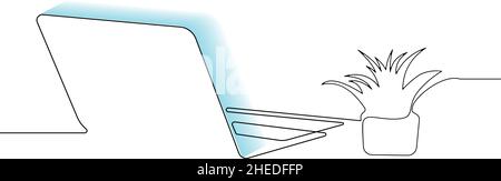 Fortlaufende Linienzeichnung eines Arbeitsbereichs Stock Vektor