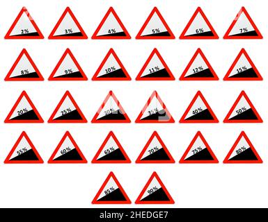 Lot Dreieck gefährliche Abstieg Zeichen Stockfoto
