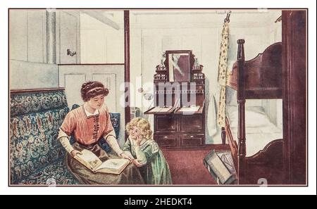 Illustration der 2. Klasse an Bord der Ozeanliner RMS Olympic und Titanic um 1911 Stockfoto