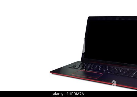 Schwarzer Bildschirm, Laptop isoliert weiß Stockfoto