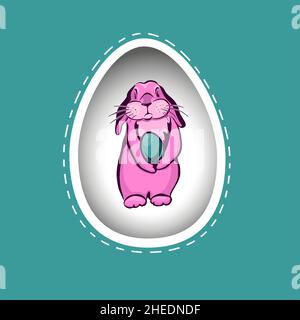 Frohe Ostern Grußkarte mit Ei, rosa Kaninchen. Osterhase. Vektorgrafik Stock Vektor