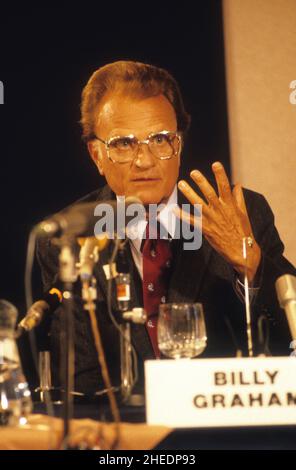 Der amerikanische Evangelist Billy Graham auf seiner UK-Tournee 1984 Stockfoto