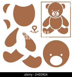 Teddybär Teile zu machen - Spielzeug Symbol Vektor in flachem Stil isoliert auf weißem Hintergrund. Schneiden und kleben Sie das Papier einen Bären. Stock Vektor