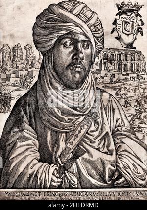 Porträt von Mulay Ahmad Druck von Jan Cornelisz. Vermeyen Jan Cornelisz Vermeyen 1500 - 1559 Brüssel, Belgien, Flämisch ( Moulay Ahmed von Tunis, letzter Hafside Sultan von Tunis, 1535, während der Expedition von Charles V. nach Tunis 1535. ) Stockfoto