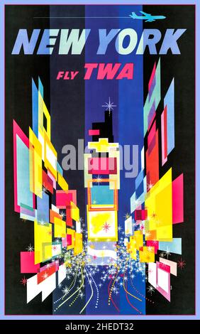 TWA Vintage New York 1950s TWA Graphic Bunte Luftfahrt Poster von DAVID KLEIN NEW YORK / FLY TWA. 1956. Stockfoto