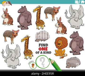 Cartoon Illustration von finden Sie ein von einer Art Bild pädagogisch Spiel mit lustigen Tierfiguren Stock Vektor