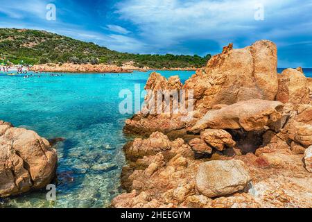 Blick auf die berühmte Spiaggia del Principe, einem der schönsten Strände der Costa Smeralda, Sardinien, Italien Stockfoto