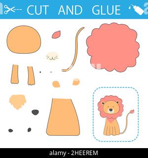 Lion Teile zu machen - Spielzeug Symbol Vektor in flachem Stil isoliert auf weißem Hintergrund. Schneiden und kleben Sie einen Löwen. Stock Vektor
