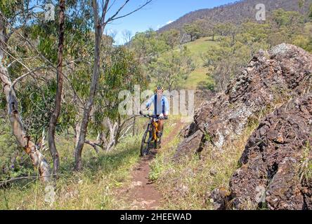 Mountainbiken auf dem Edge Loop bei Melrose Stockfoto