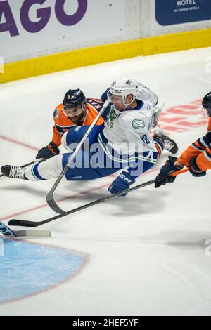 Abbotsford Canucks Shutout durch das Edmonton Oilers Farm Team, The Bakersfield Condors, Sonntag, 9. Januar 2022 im Abbotsford Center Stockfoto