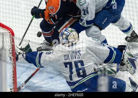 Abbotsford Canucks Shutout durch das Edmonton Oilers Farm Team, The Bakersfield Condors, Sonntag, 9. Januar 2022 im Abbotsford Center Stockfoto