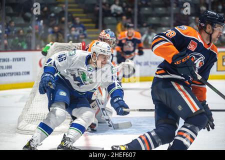 Abbotsford Canucks Shutout durch das Edmonton Oilers Farm Team, The Bakersfield Condors, Sonntag, 9. Januar 2022 im Abbotsford Center Stockfoto