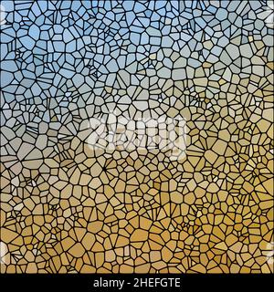 Farbverlauf blau und Gold Mosaikspiegel mit Licht hinter Stockfoto