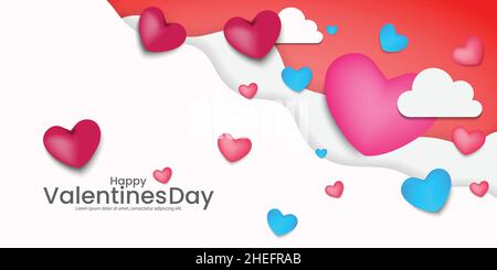 Alles Liebe zum Valentinstag mit bunten Herzen auf weißem Hintergrund. Stock Vektor