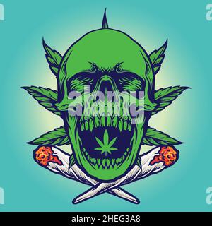 Cannabis Green Skull Smoke Vektor Illustrationen für Ihre Arbeit Logo, Maskottchen Merchandise T-Shirt, Aufkleber und Label Designs, Poster, Grußkarten adv Stock Vektor