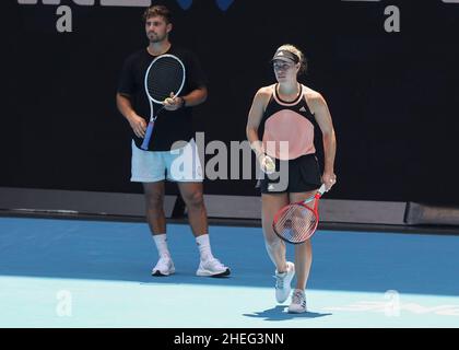 Melbourne, Australien. 11th. Januar 2022. Die deutsche Tennisspielerin Angelique Kerber in Aktion während einer Trainingseinheit beim Australian Open Turnier im Melbourne Park am Montag, den 10. Januar 2022. © Jürgen Hasenkopf / Alamy Live News Stockfoto